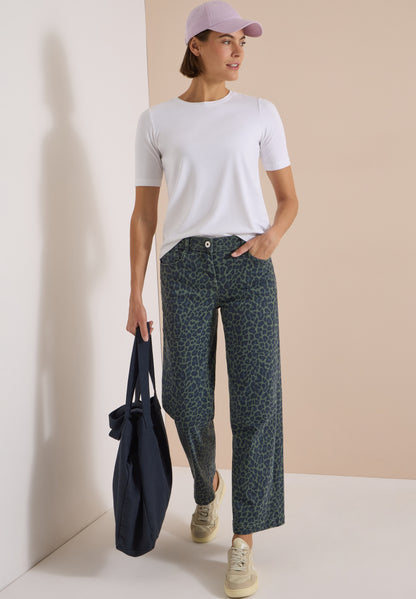 High Waist Wide Leg Jeans mit Leo-Muster dried olive green Bild 5