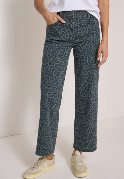 High Waist Wide Leg Jeans mit Leo-Muster dried olive green Bild 7