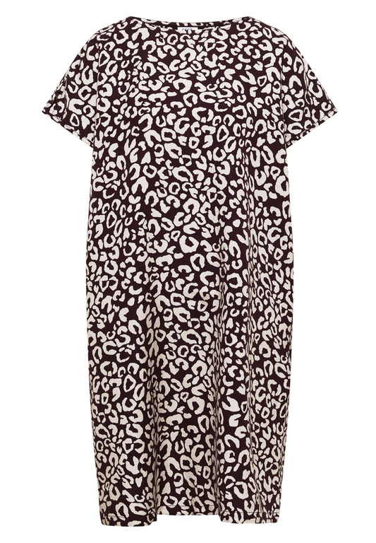 Knielanges Kleid aus Leinenmix mit Print rich burgundy Bild 1