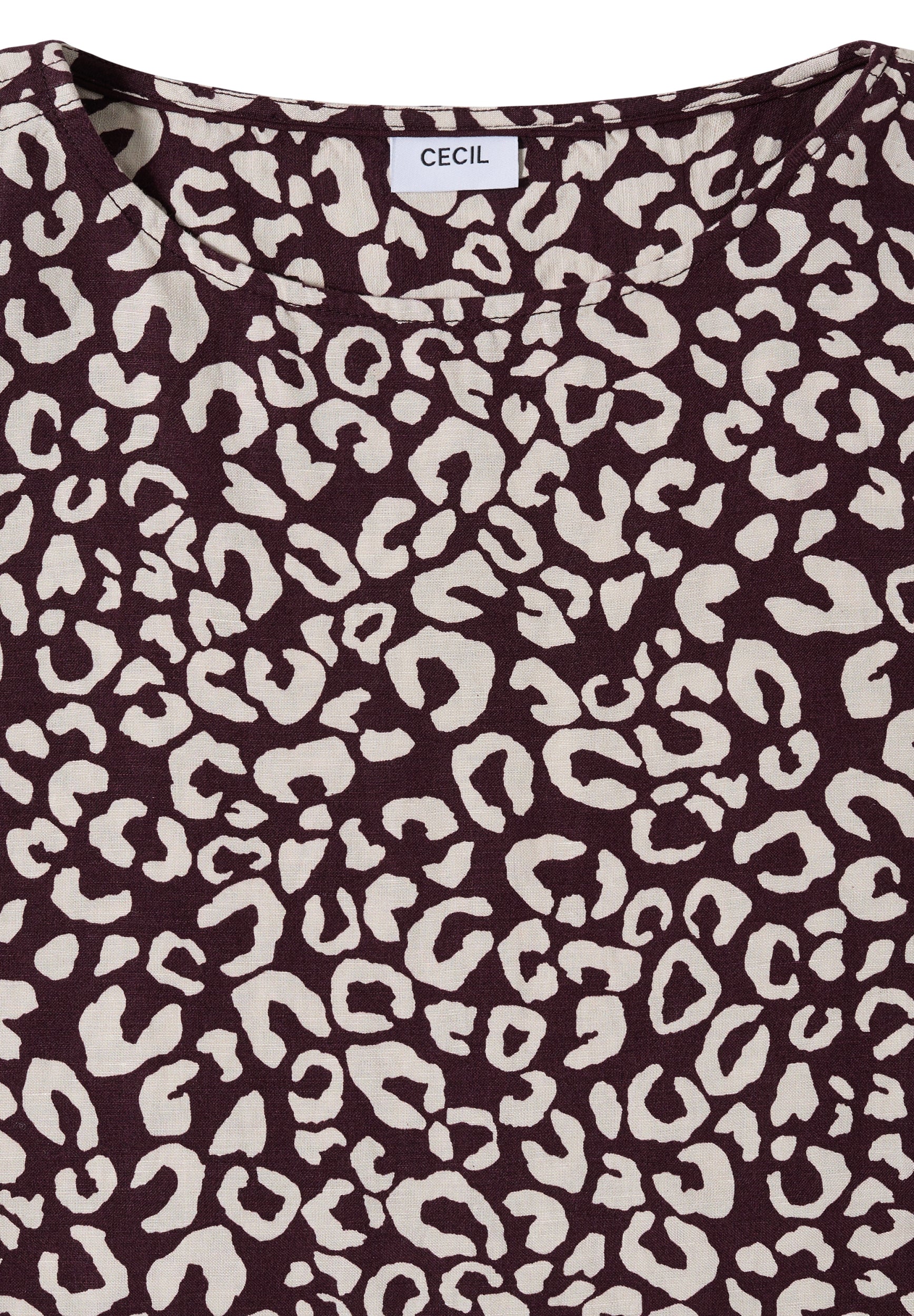 Knielanges Kleid aus Leinenmix mit Print rich burgundy Bild 2