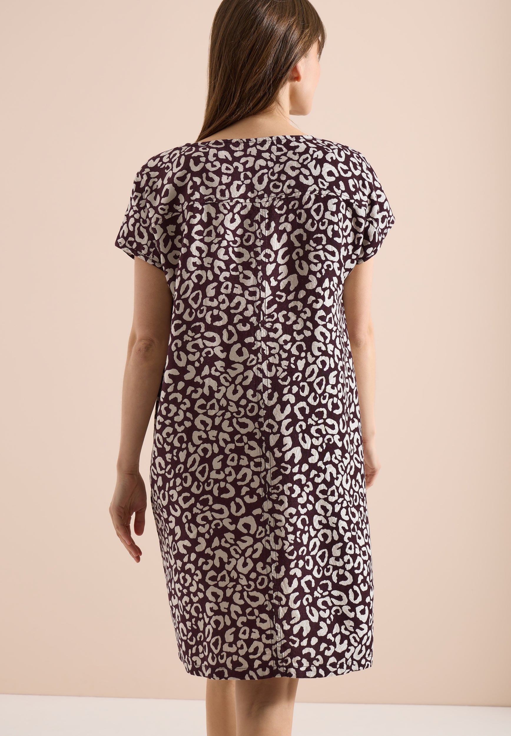 Knielanges Kleid aus Leinenmix mit Print rich burgundy Bild 4