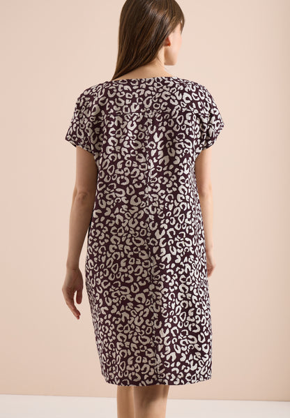 Knielanges Kleid aus Leinenmix mit Print rich burgundy Bild 4