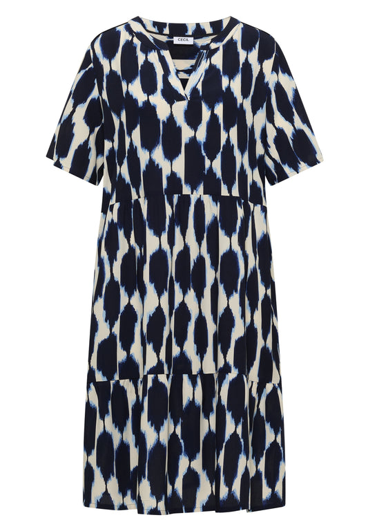 Knielanges Kleid mit Split Neck und Struktur urban dark blue Bild 1