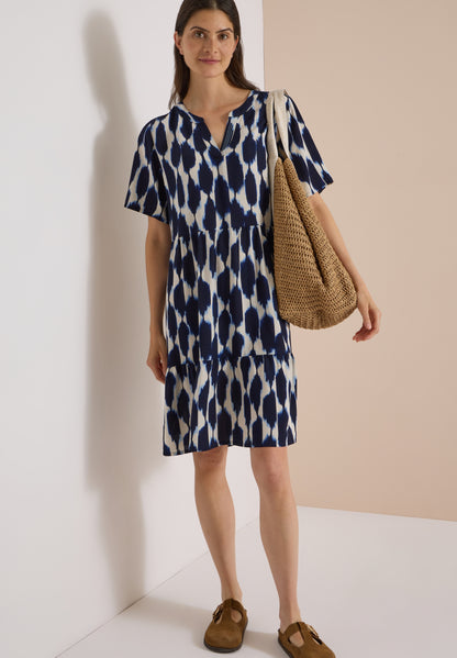 Knielanges Kleid mit Split Neck und Struktur urban dark blue Bild 3
