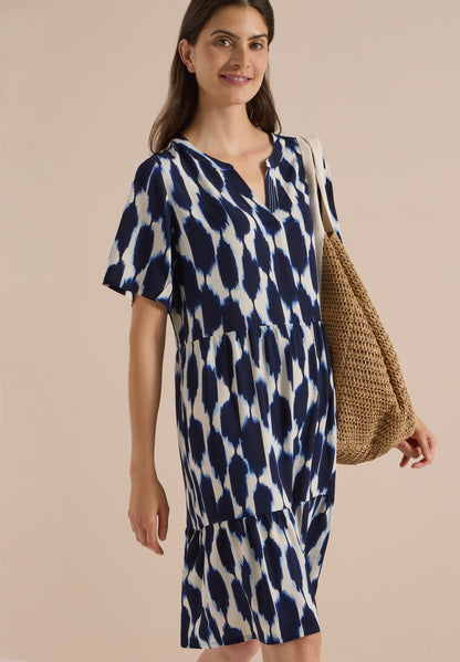 Knielanges Kleid mit Split Neck und Struktur urban dark blue Bild 5