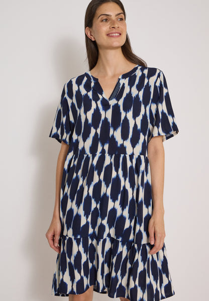 Knielanges Kleid mit Split Neck und Struktur urban dark blue Bild 6