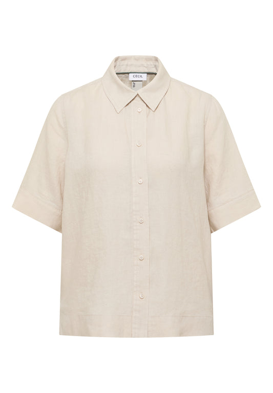 Kurzarm Hemdbluse aus reinem Leinen macadamia beige Bild 1