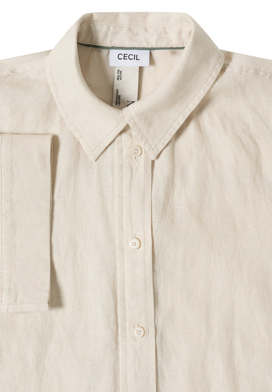 Kurzarm Hemdbluse aus reinem Leinen macadamia beige Bild 2