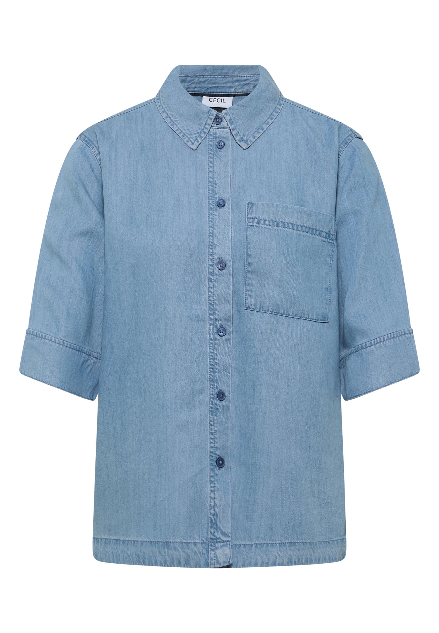 Kurzarm Hemdbluse im Denim-Look light blue wash Bild 1