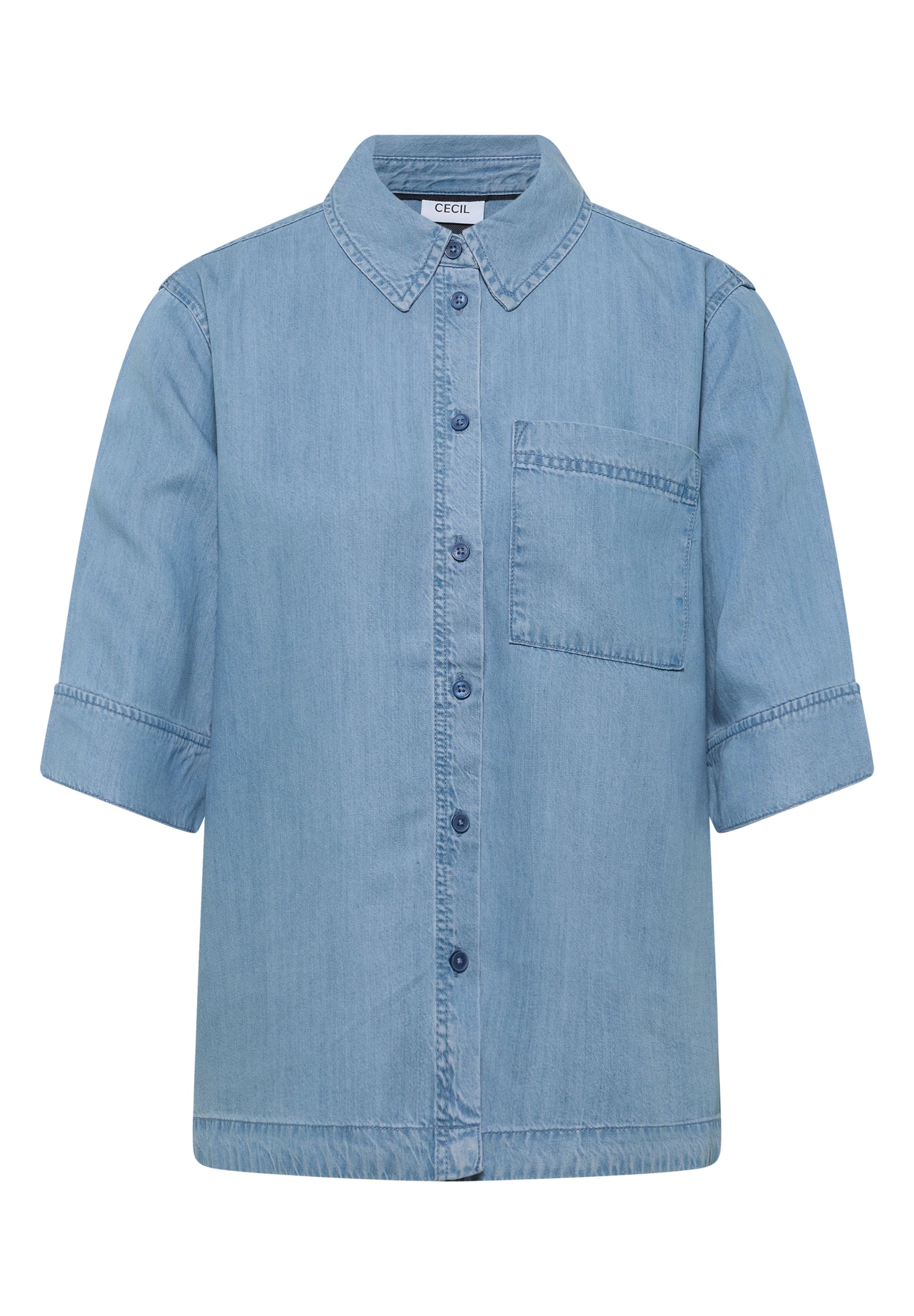 Kurzarm Hemdbluse im Denim-Look light blue wash Bild 1