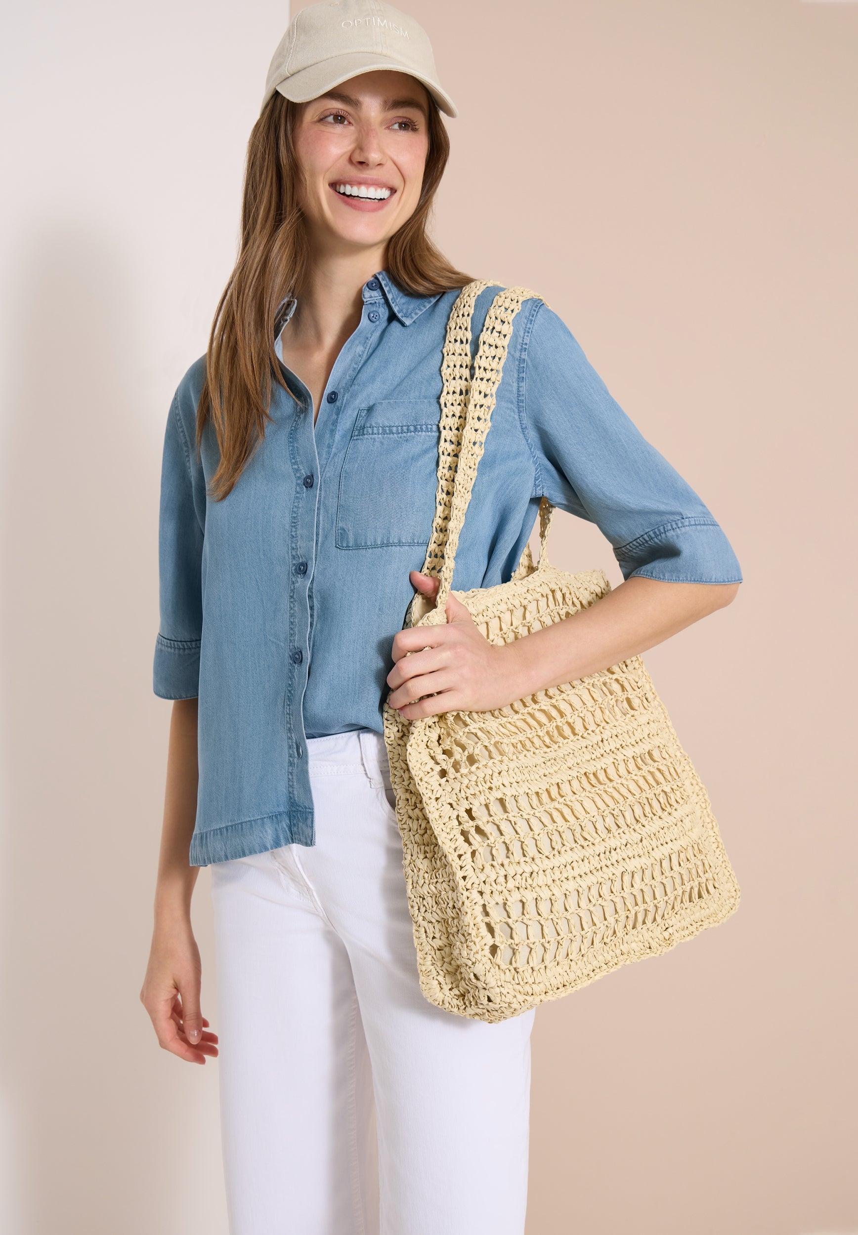 Kurzarm Hemdbluse im Denim-Look light blue wash Bild 3