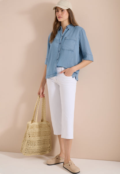 Kurzarm Hemdbluse im Denim-Look light blue wash Bild 5