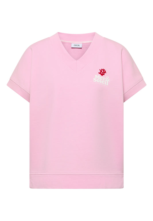 Kurzarm Sweatshirt mit Backprint light blush rose Bild 1