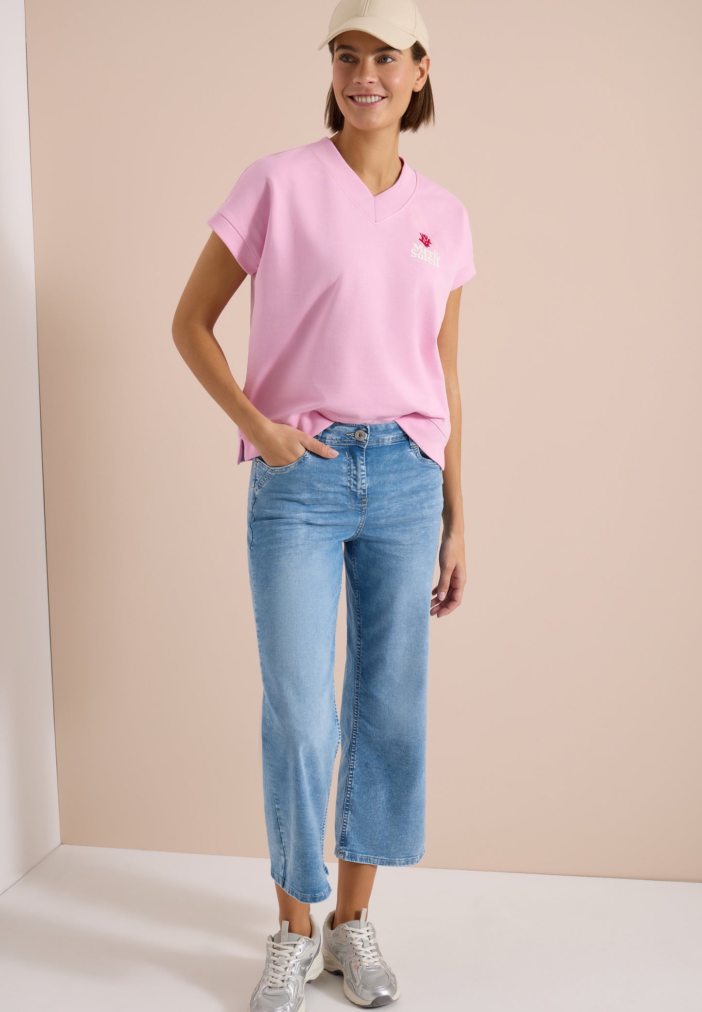 Kurzarm Sweatshirt mit Backprint light blush rose Bild 5