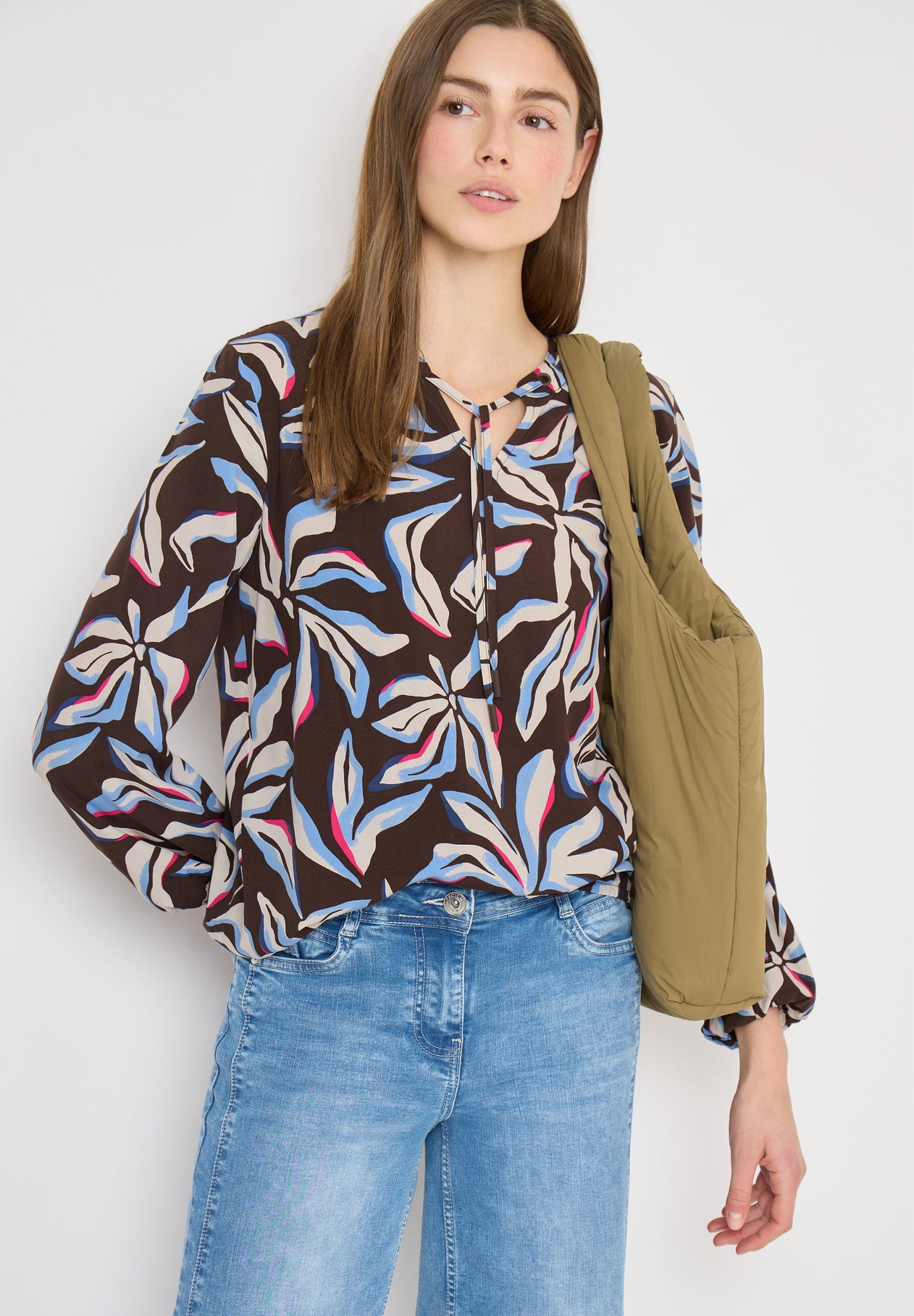 Langarm Bluse mit floralem Print macchiato brown Bild 3