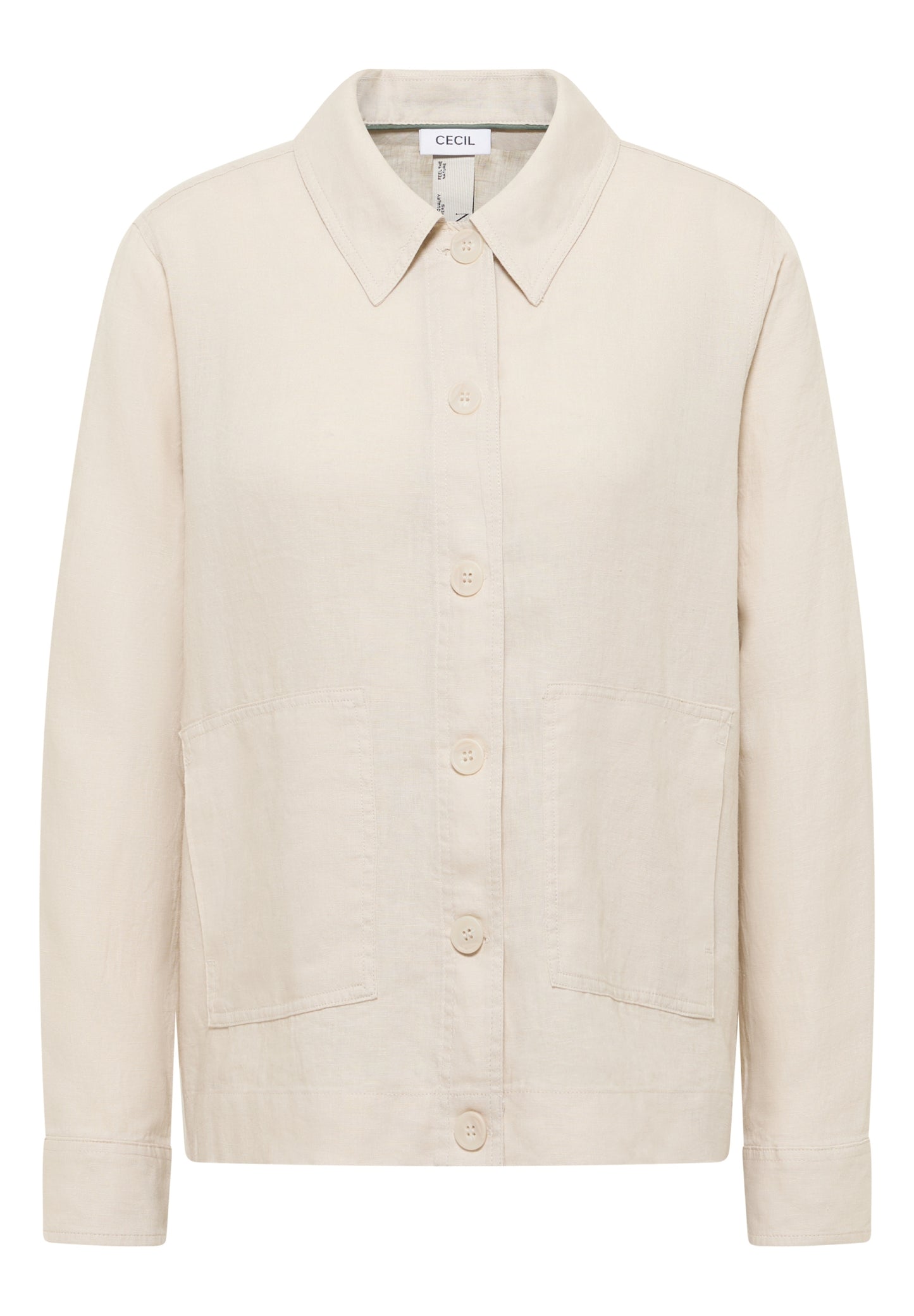 Langarm Bluse mit Hemdkragen aus Leinen macadamia beige Bild 1