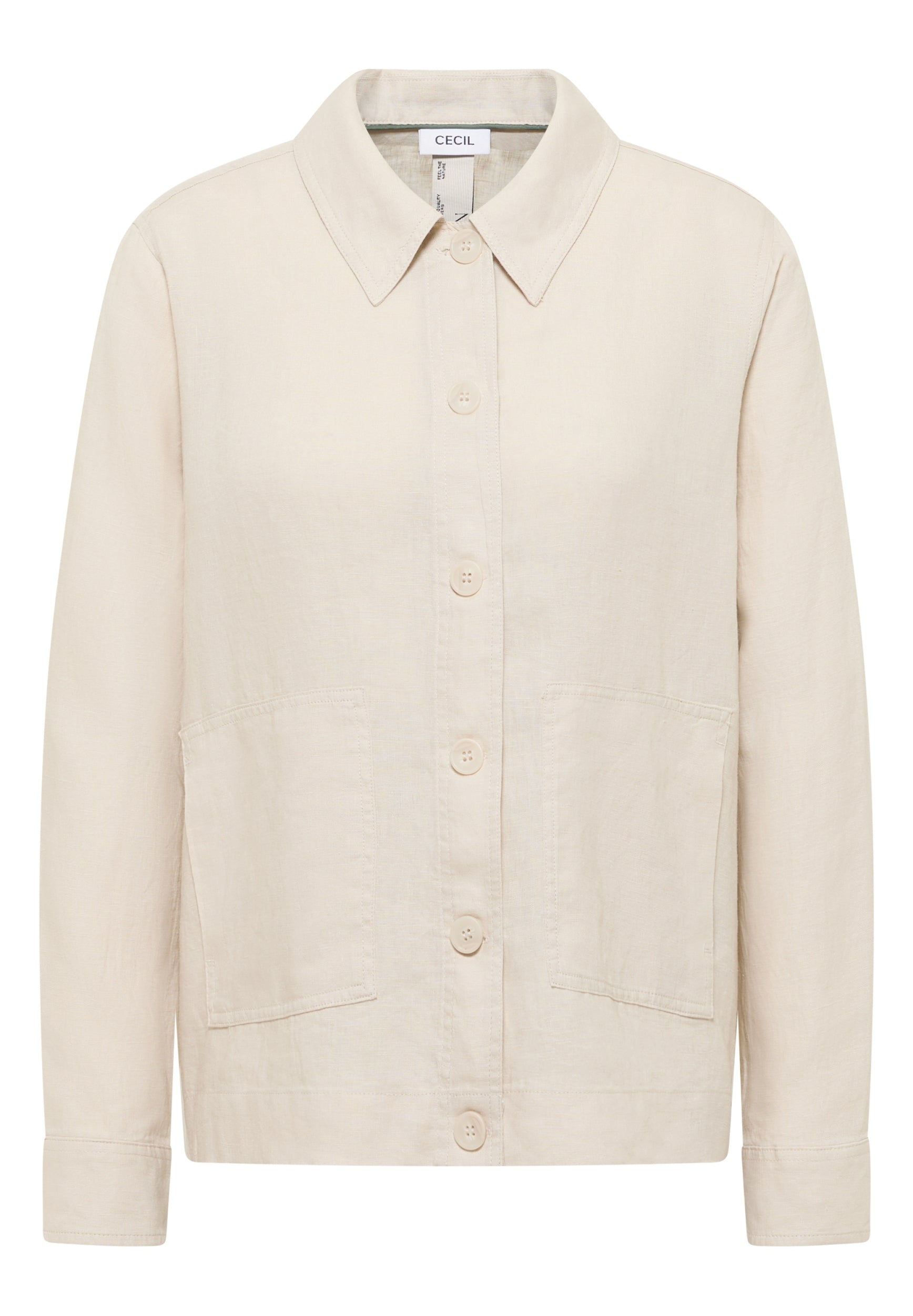 Langarm Bluse mit Hemdkragen aus Leinen macadamia beige Bild 1