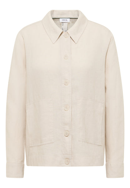 Langarm Bluse mit Hemdkragen aus Leinen macadamia beige Bild 1