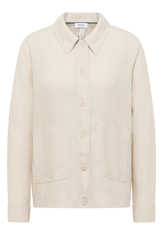 Langarm Bluse mit Hemdkragen aus Leinen macadamia beige Bild 1