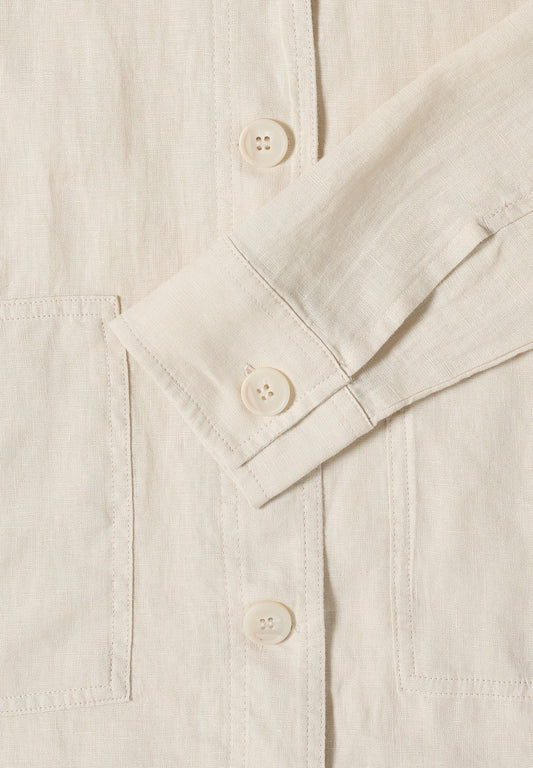 Langarm Bluse mit Hemdkragen aus Leinen macadamia beige Bild 2