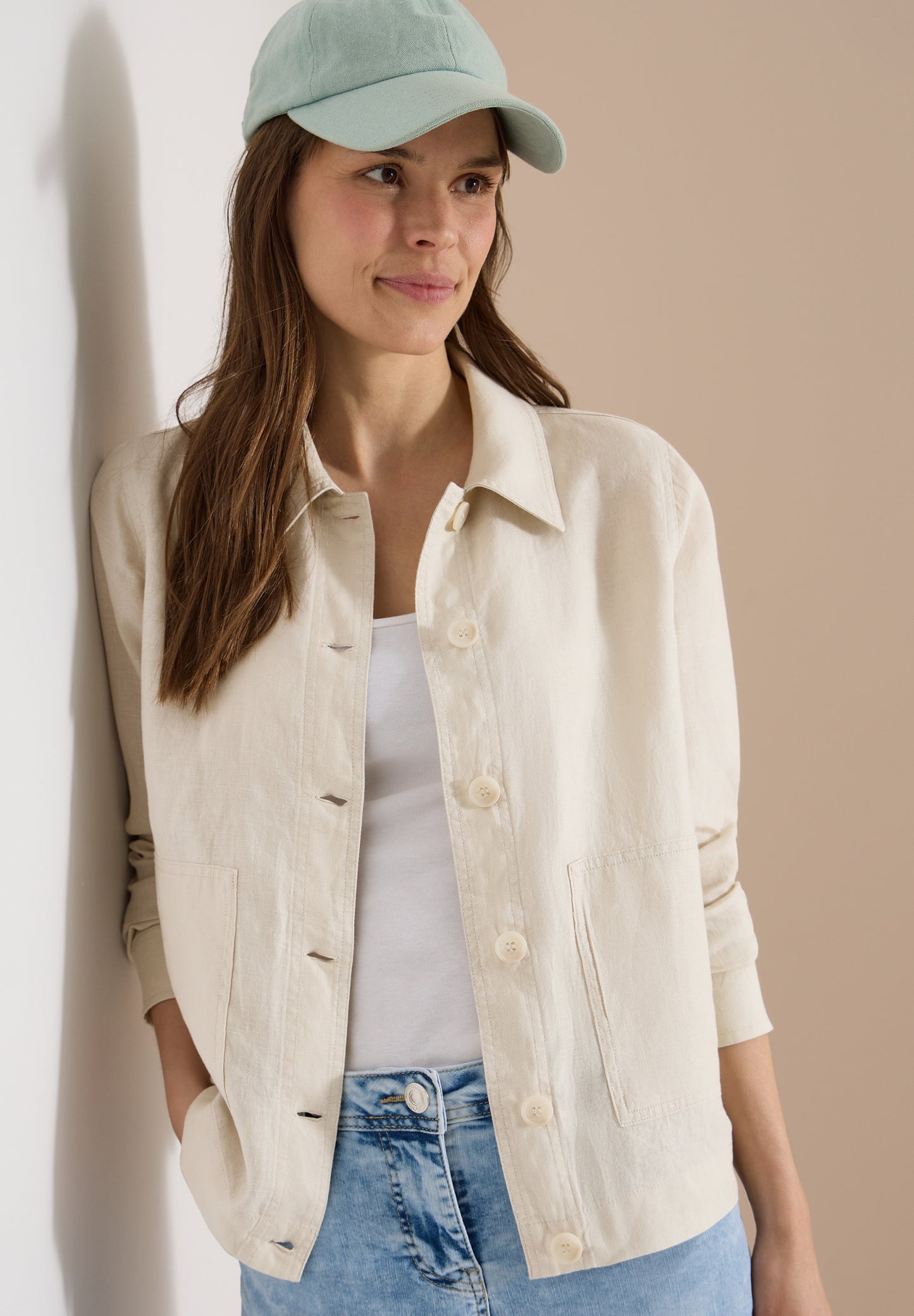 Langarm Bluse mit Hemdkragen aus Leinen macadamia beige Bild 5