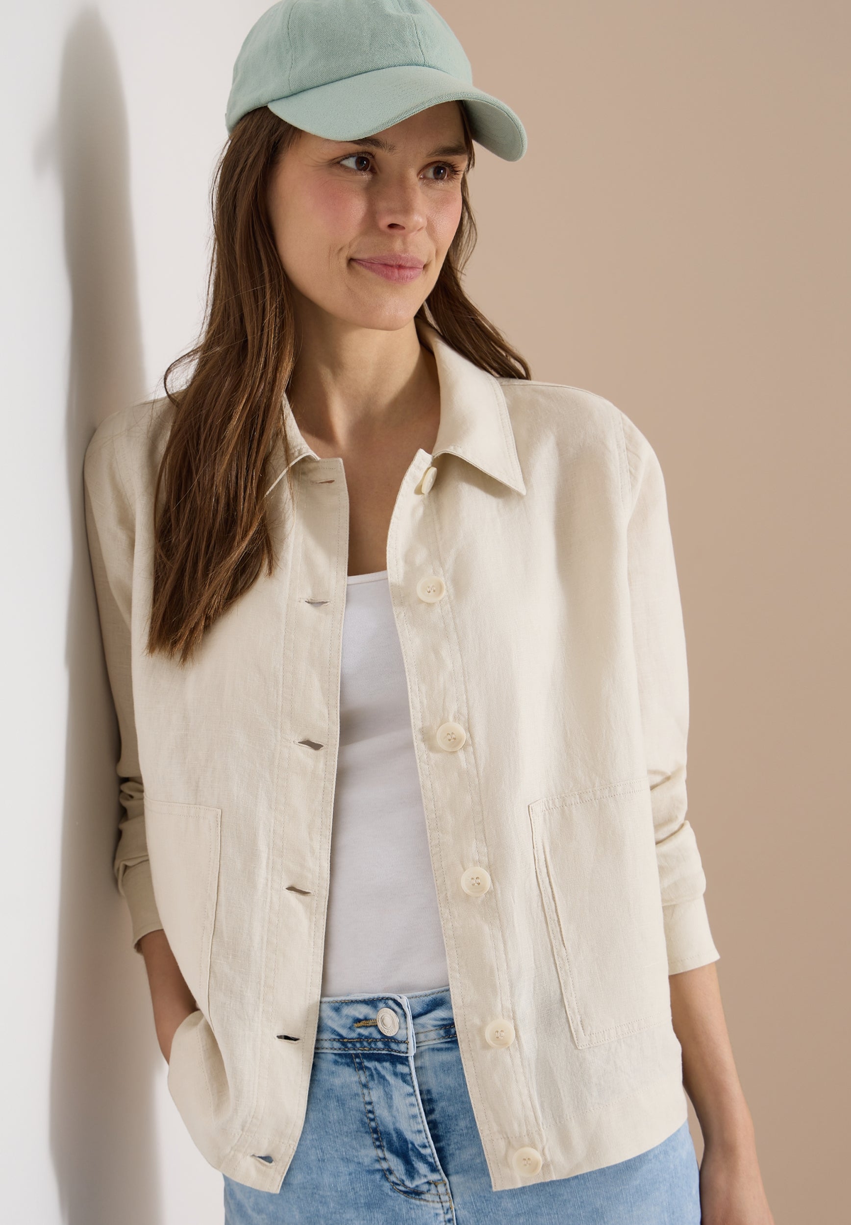 Langarm Bluse mit Hemdkragen aus Leinen macadamia beige Bild 5