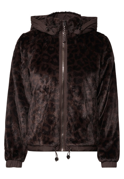 Fake Fur Jacke mit Softshell-Kapuze truffle brown Bild 1
