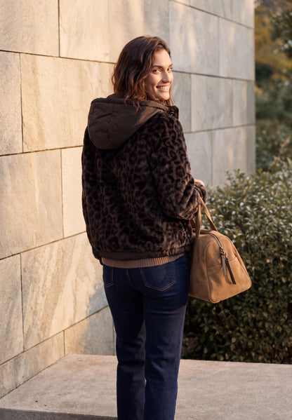 Fake Fur Jacke mit Softshell-Kapuze truffle brown Bild 4
