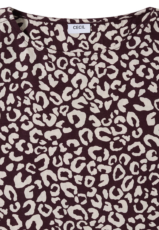 Knielanges Kleid aus Leinenmix mit Print rich burgundy Bild 2