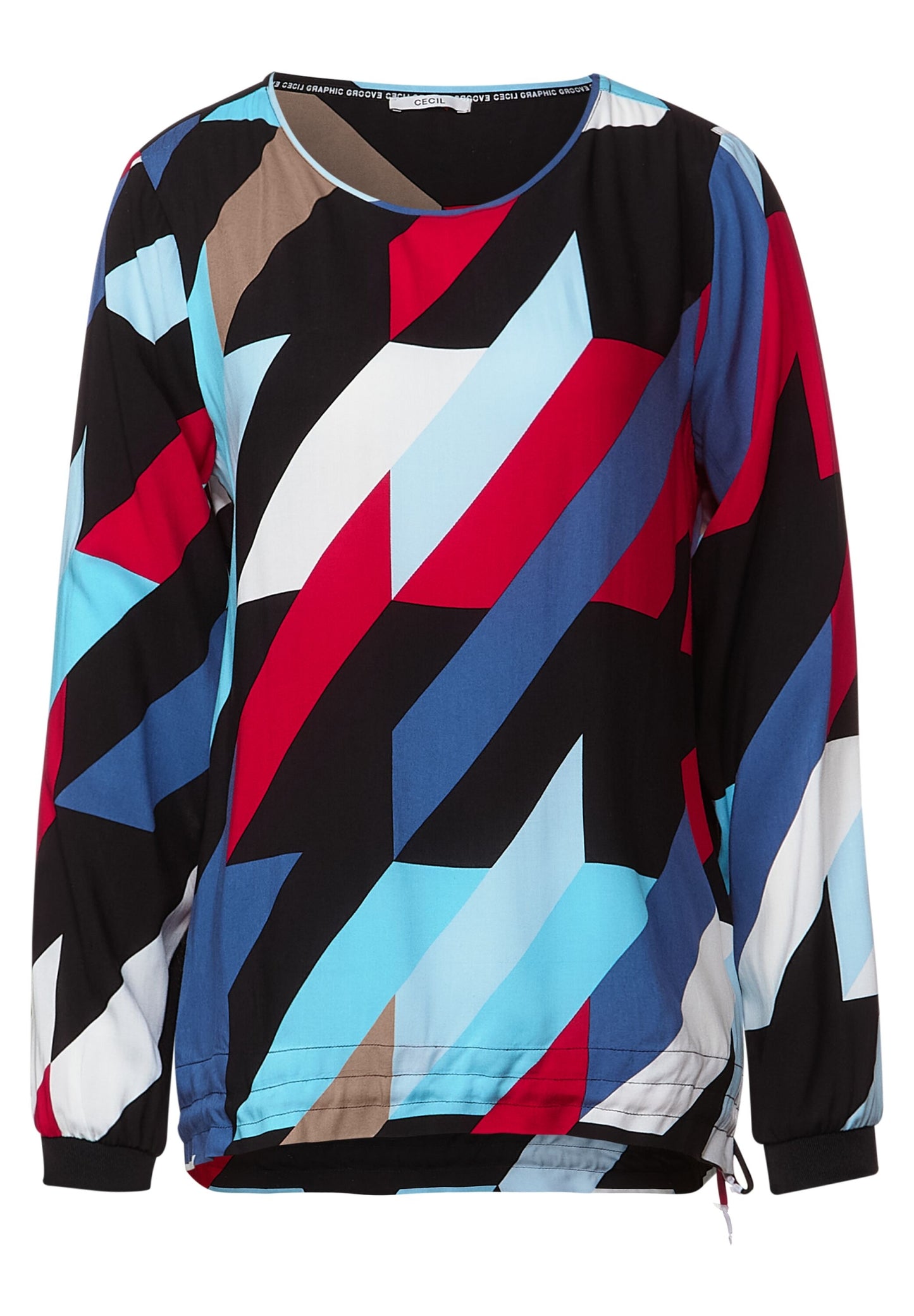Printed Round Neck Blouse Black Bild 1