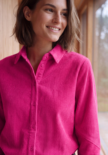Langarm Hemdbluse aus Cord in Unifarbe pink flash Bild 6