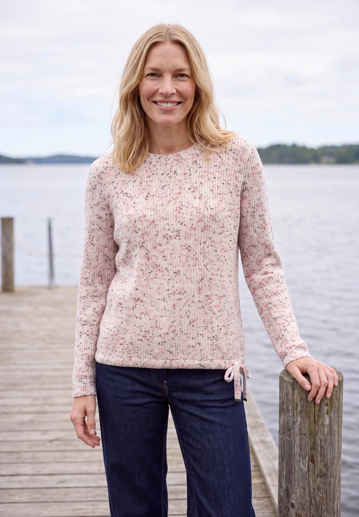 Pullover mit Rundhals und Space Dye Muster vanilla white Bild 3