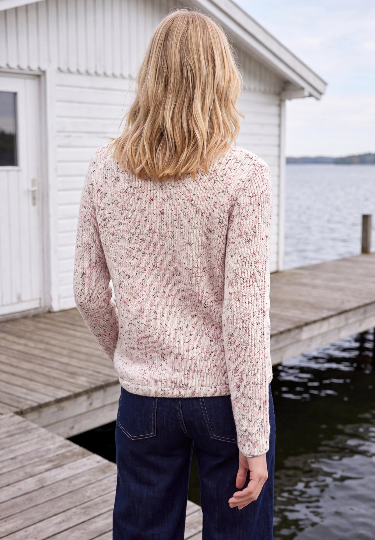 Pullover mit Rundhals und Space Dye Muster vanilla white Bild 4