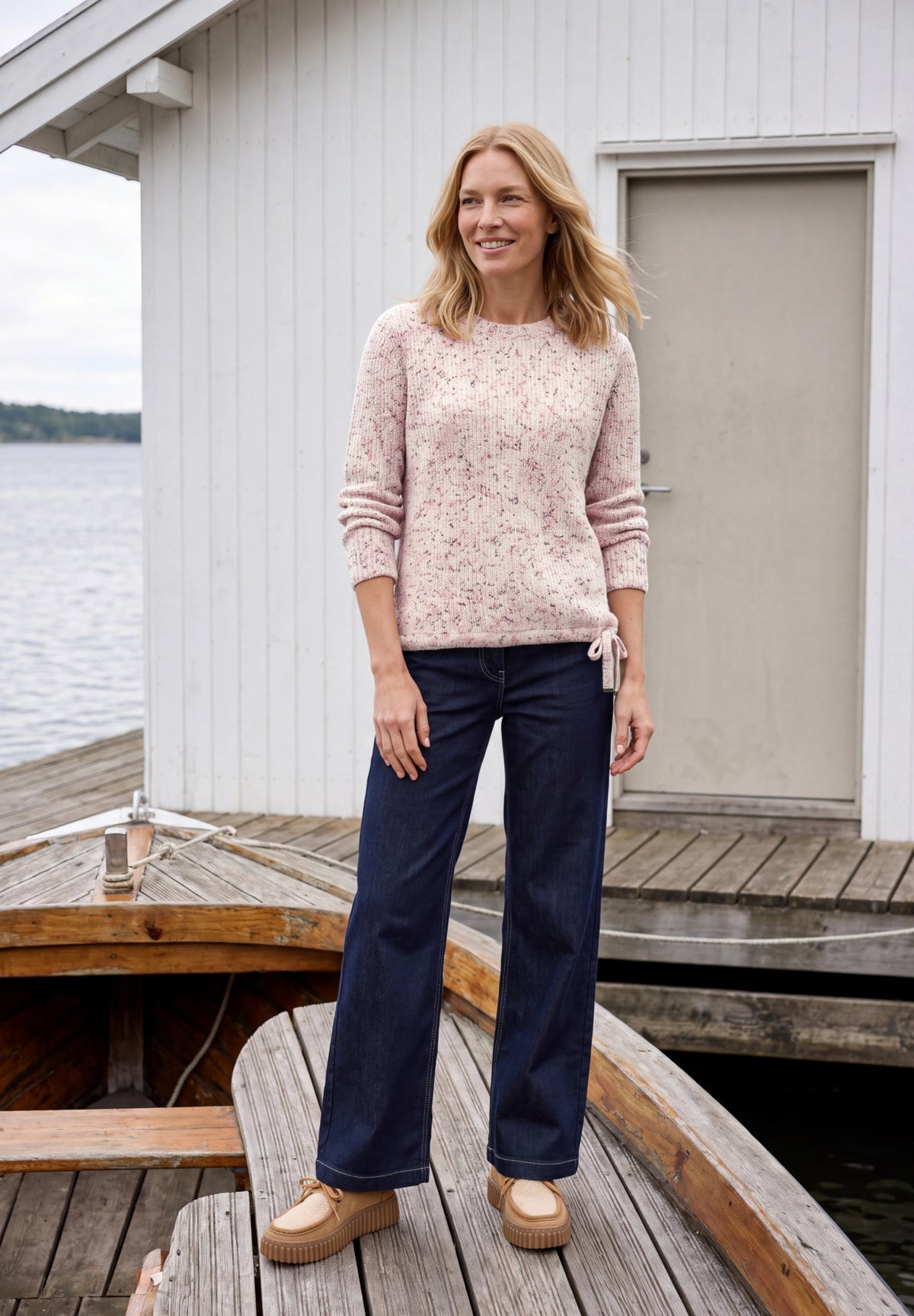 Pullover mit Rundhals und Space Dye Muster vanilla white Bild 5