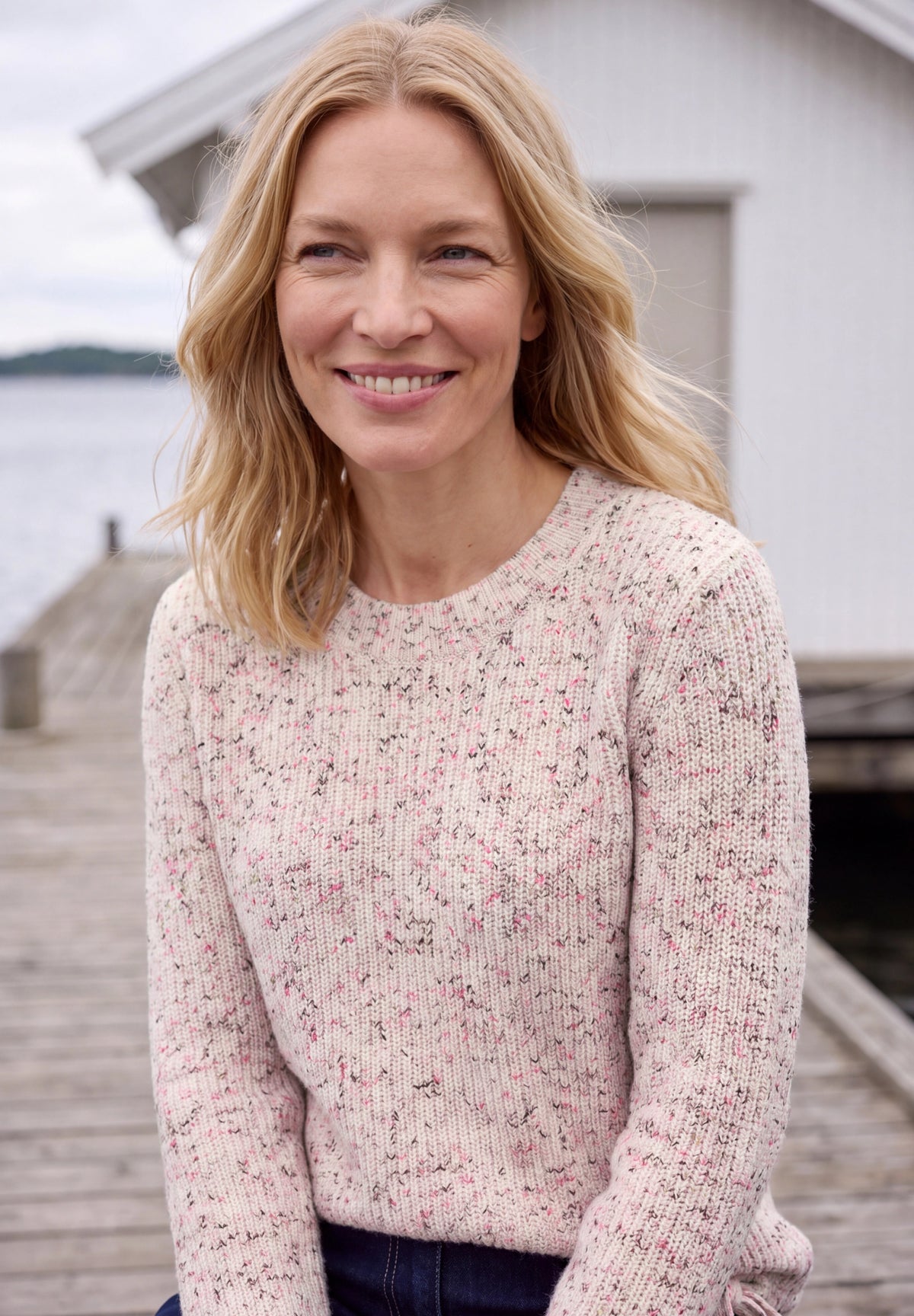 Pullover mit Rundhals und Space Dye Muster vanilla white Bild 6