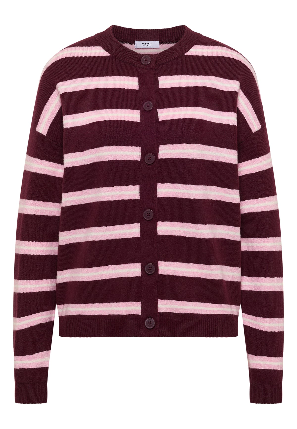 Cardigan mit Rundhals und Streifen red wine Bild 1