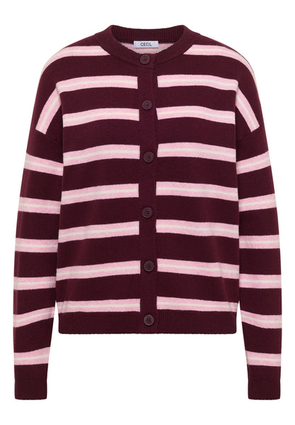 Cardigan mit Rundhals und Streifen red wine Bild 1