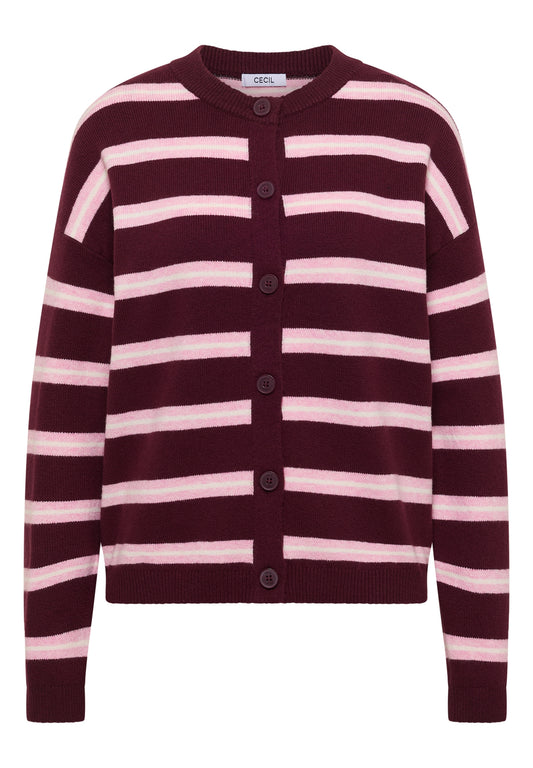 Cardigan mit Rundhals und Streifen red wine Bild 1