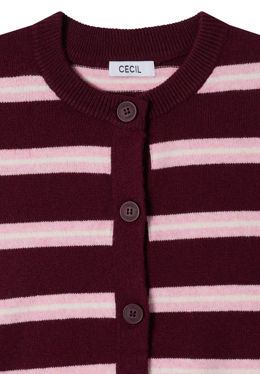 Cardigan mit Rundhals und Streifen red wine Bild 2
