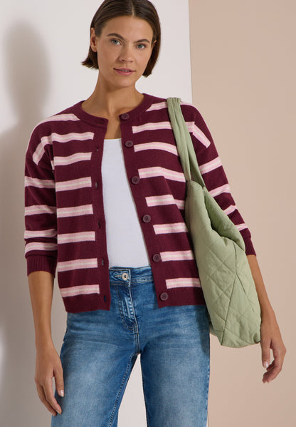 Cardigan mit Rundhals und Streifen red wine Bild 3