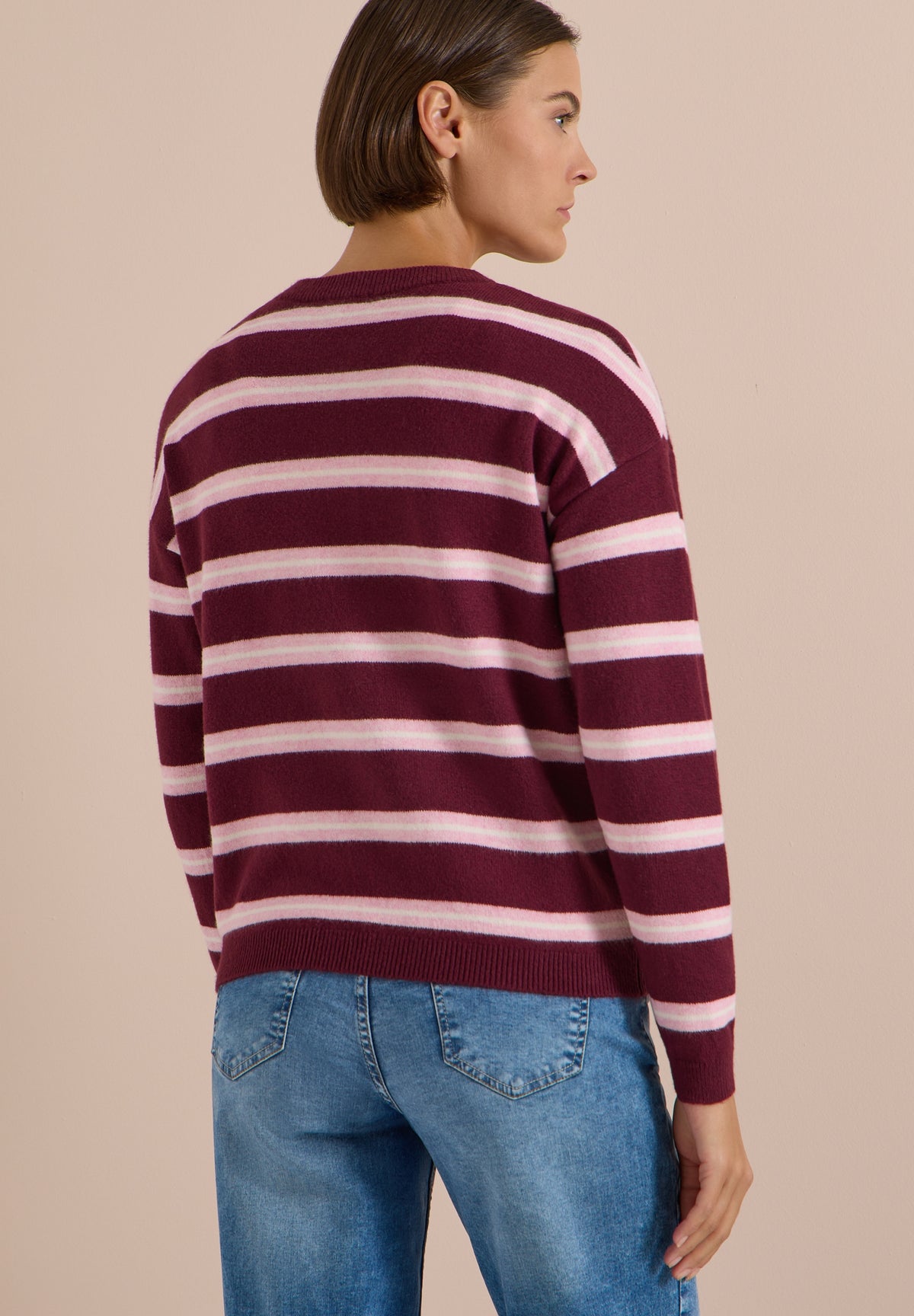 Cardigan mit Rundhals und Streifen red wine Bild 4