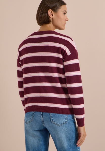 Cardigan mit Rundhals und Streifen red wine Bild 4
