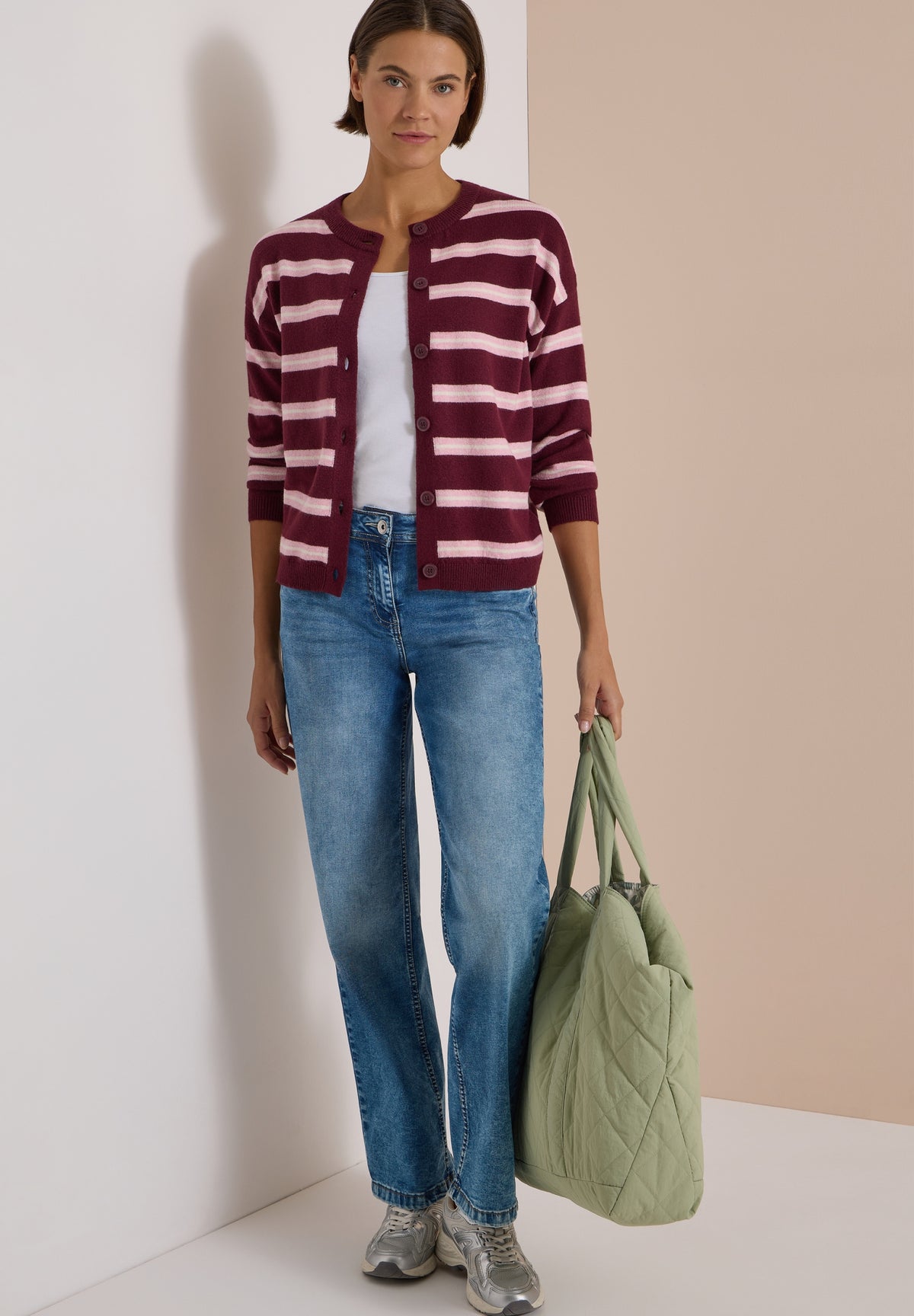Cardigan mit Rundhals und Streifen red wine Bild 5
