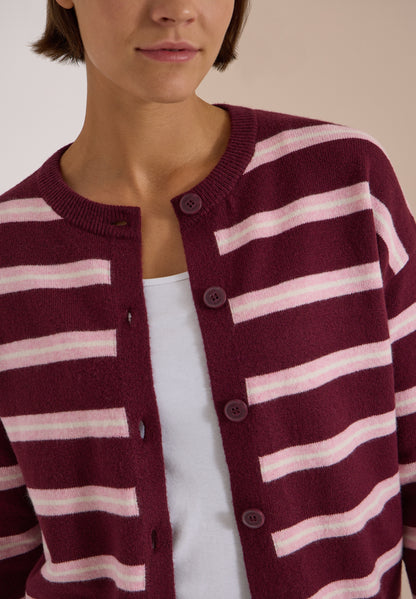 Cardigan mit Rundhals und Streifen red wine Bild 6