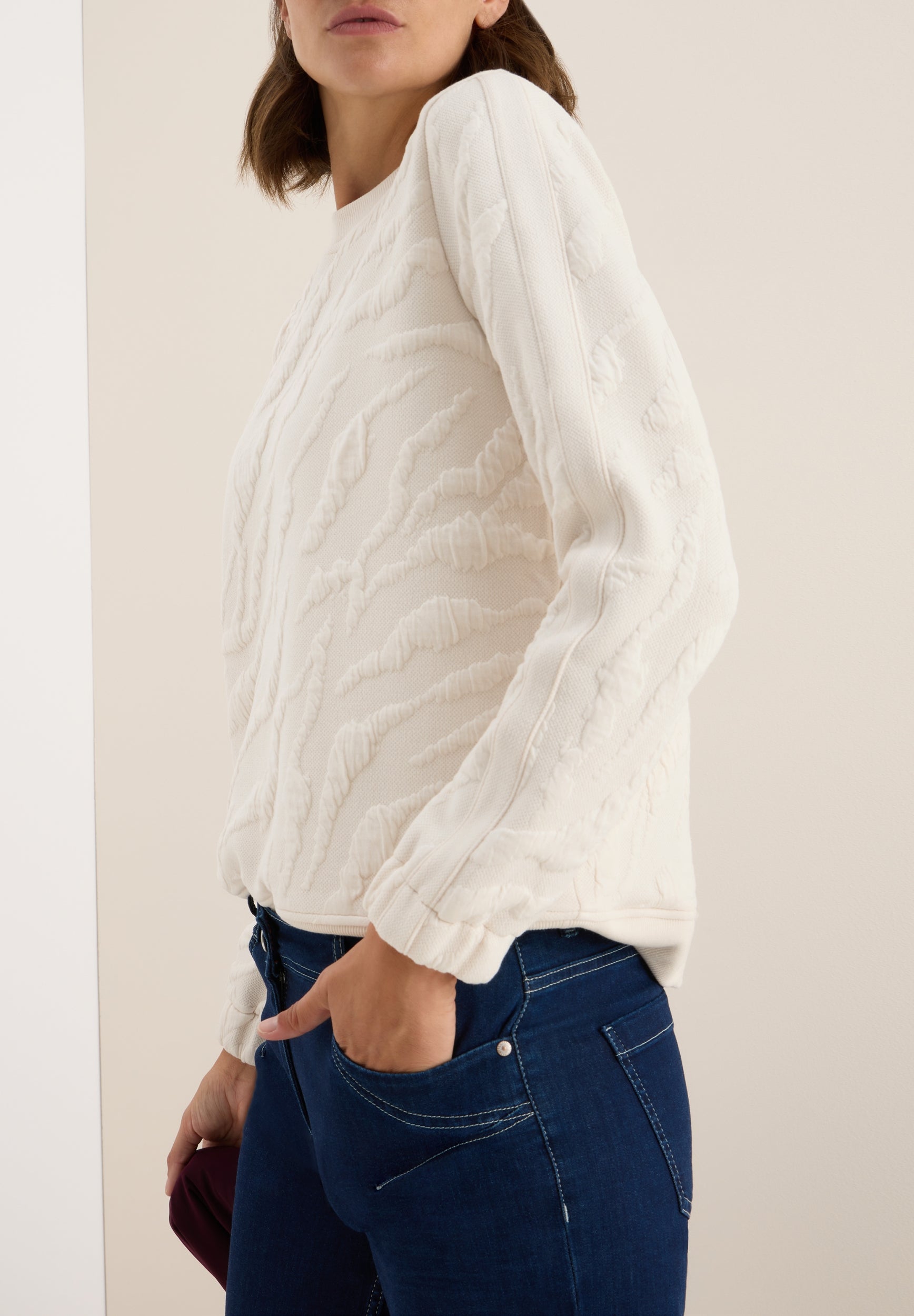 Strukturmuster Sweatshirt light beige Bild 3