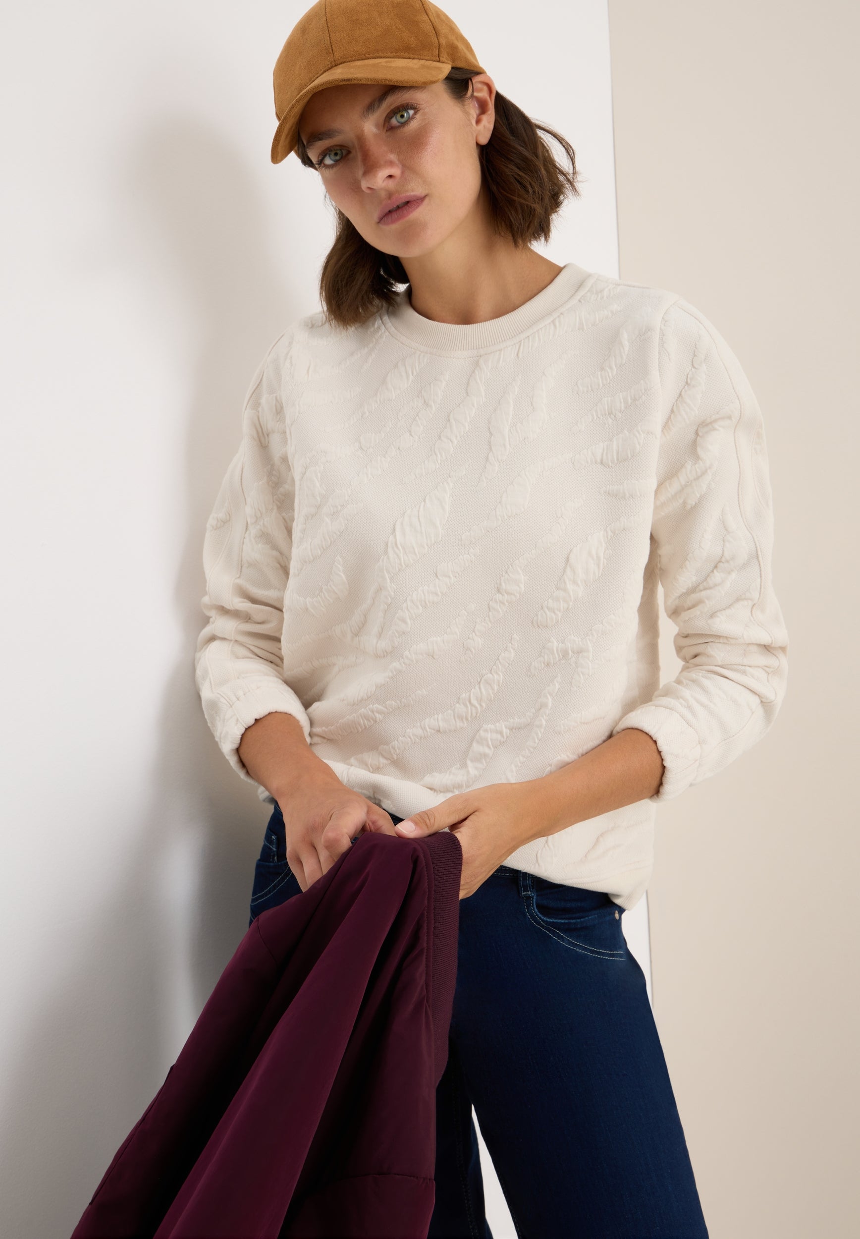 Strukturmuster Sweatshirt light beige Bild 6