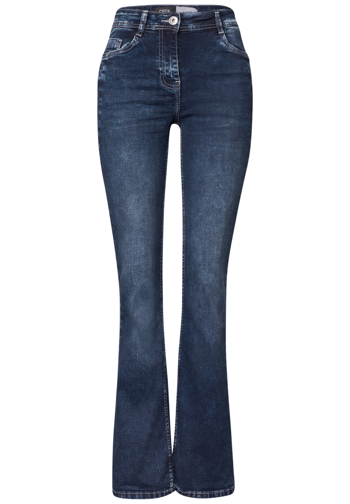 High Waist Bootcut Jeans im Slim Fit mid blue used wash Bild 1