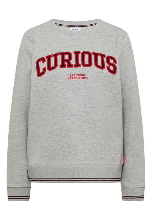 Sweatshirt mit Rundhals und Stickerei light grey melange Bild 1