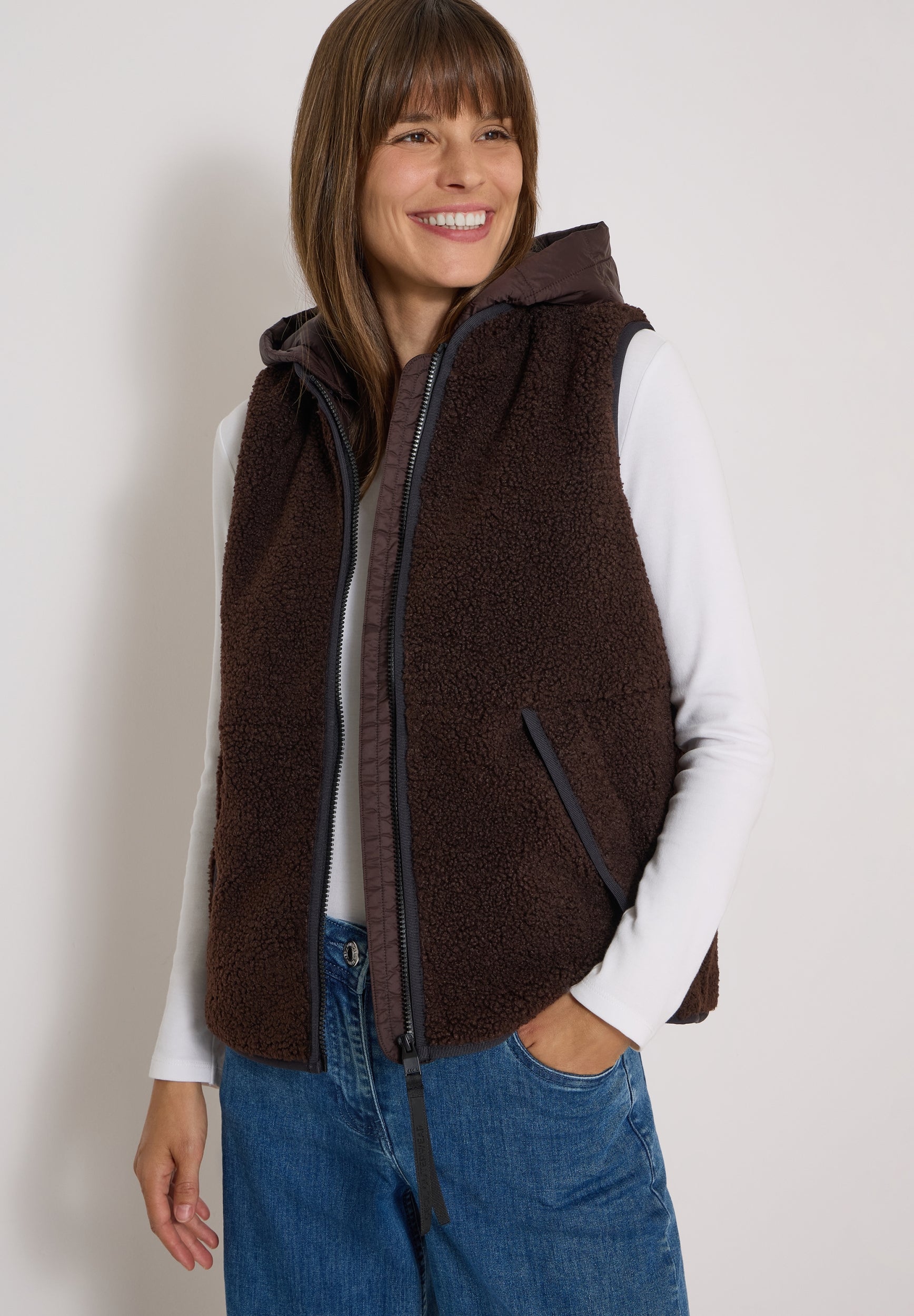 Teddy-Weste mit abnehmbarer Kapuze chocolate sauce brown Bild 6