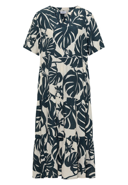 Midikleid mit Split Neck und Print palm breeze green Bild 1